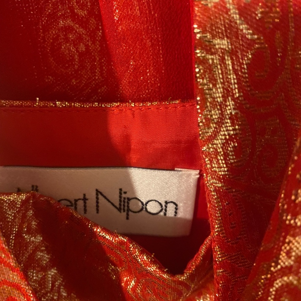 Vintage 80s Albert Nipon Silk Metallic Lurex Patterned Jacket Skirt Set XS 2 - Picture 4 of 5